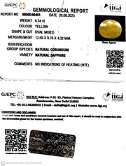 6.34/CT Natural Yellow Sapphire With Govt Lab Certificate (4551)